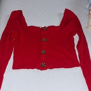 Red Button-Up Women's Top